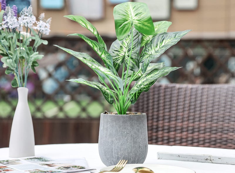 Der Rose 16'' Fake Plants Artificial Potted Greenery Faux Plants for Office Desk Home Bathroom Decor - Image 5